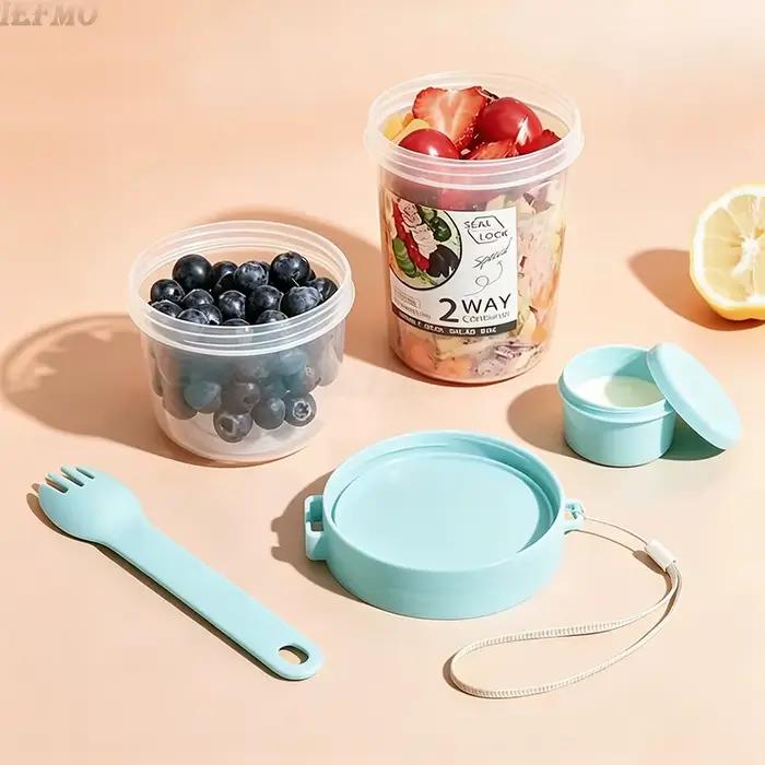 Ensemble de saladiers réutilisables en plastique PP pour une perte de poids saine, contenant fruits, légumes, yaourt, avec couvercle étanche et fourchette intégrée, idéal pour le travail, l'école, le sport et les occasions spéciales