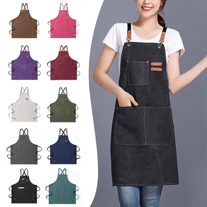Tablier de cuisine professionnel, tabliers en toile résistants à l'huile avec grande poche pour hommes et femmes, tablier de travail de chef pour Bar de restaurant de gril