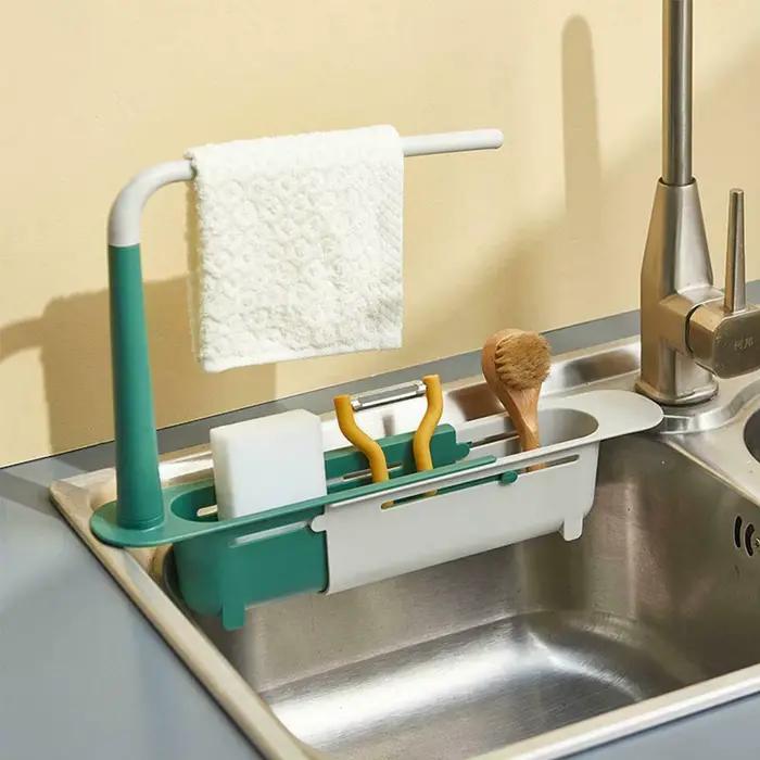 Égouttoir télescopique pour évier de cuisine, étagère d'évier, organisateur d'évier, support pour savon et éponge, panier de rangement, accessoires et outils de cuisine