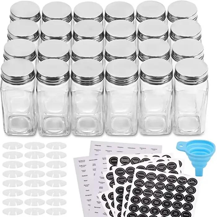 Bouteilles d'épices en verre avec 20 étiquettes à épices, bouchons shaker et bouchons métalliques scellés, comprend un entonnoir pliable en silicone, 12 sept bouteilles