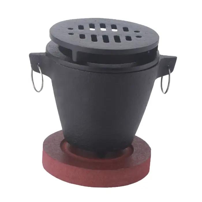 Cuisinière de gril chauffante Hibachi en fonte avec base en bois Portable polyvalente