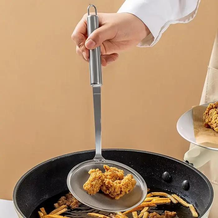 Cuillère d'écumoire de graisse en acier, cuillère de crépine d'écumoire à mailles fines pour enlever la graisse et la mousse, filtre d'huile alimentaire frit de cuisine