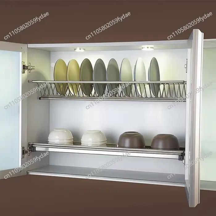 Égouttoir à vaisselle en acier inoxydable pour armoire de cuisine, avec bac de récupération d'ustensiles et panier de rangement