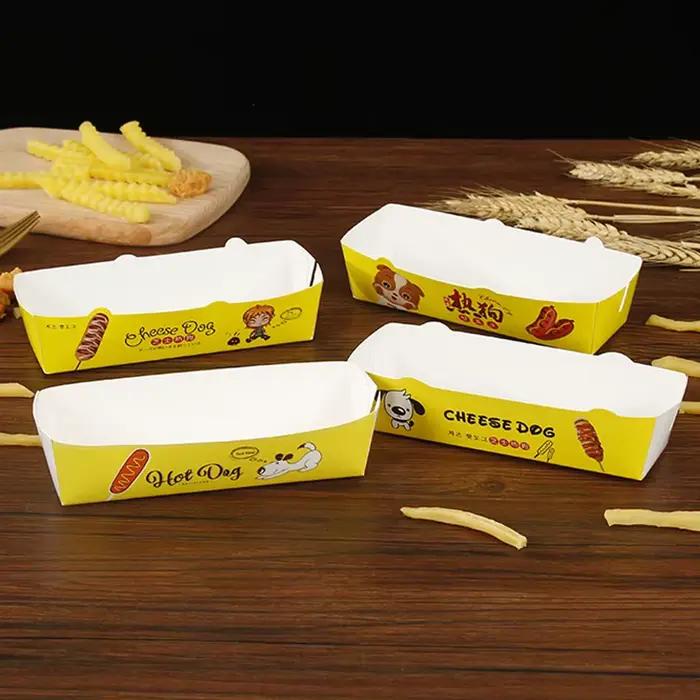 Lot de 100 boîtes à hot-dogs, boîtes à saucisses, boîtes à snacks, boîtes à nourriture jetables, plateaux de service pour fêtes, boîtes à emporter pour la restauration