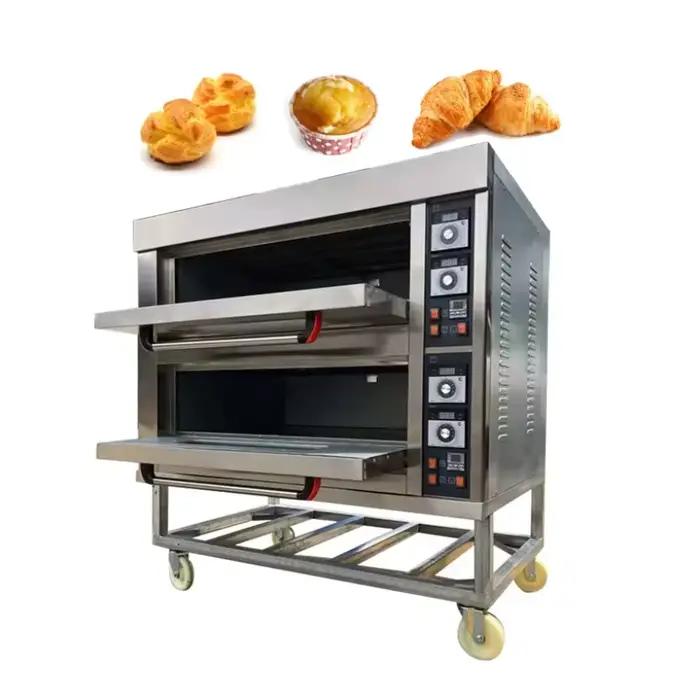 Four à pizza à trois étages en acier inoxydable brun pour boulangerie et café, haut rendement, efficace, facile à utiliser, idéal pour la production intensive de pain, gâteau, biscuit et cookie
