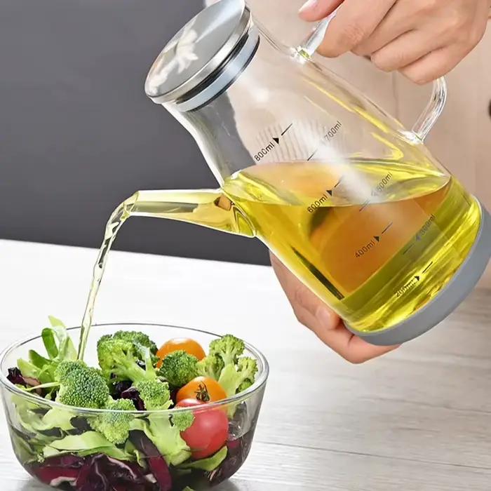 Bouteille de 600/800/1000ml avec bec sans goutte, Pot d'huile en verre de cuisine, distributeur d'huile anti-fuite de grande capacité