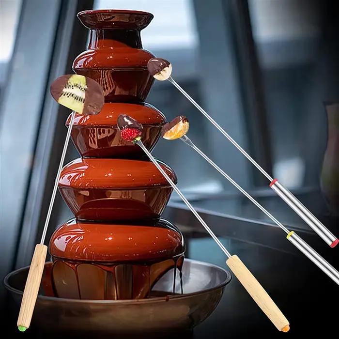 Paquet de 8 fourchettes à Fondue en acier inoxydable, 12 poignées en bois et 12 poignées en acier inoxydable, bâtons pour Smores résistants à la chaleur, ABUN-48