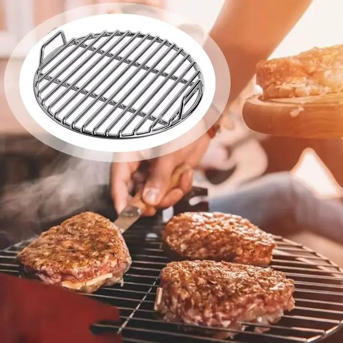 Grates de grillades rondes 40 cm Remplacement en acier inoxydable avec poignée BBQ Grills Mesh Straight-Bar Design Outdoor Camping Party