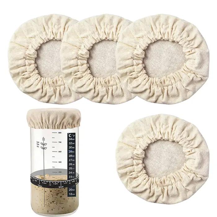 Couvre-pots en lin pour la fermentation du pain, 4 pièces, couvercles réutilisables pour la levée du pain, kit de démarrage pour la boulangerie maison
