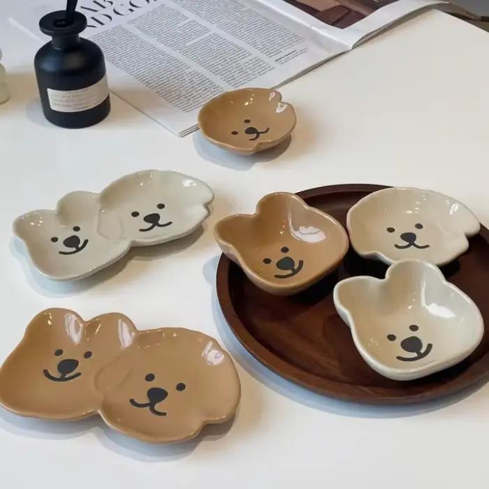 Assiette d'assaisonnement en céramique de dessin animé mignon, plats de saveur de hot pot, collation créative à la maison, assiette à dessert, fournitures de cuisine