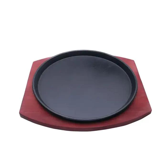 Poêle à Steak rôti en fonte antiadhésive en émail rôti, plaque de poêle avec support de Base en bois, ustensiles de cuisine, poêle de cuisson pour gril
