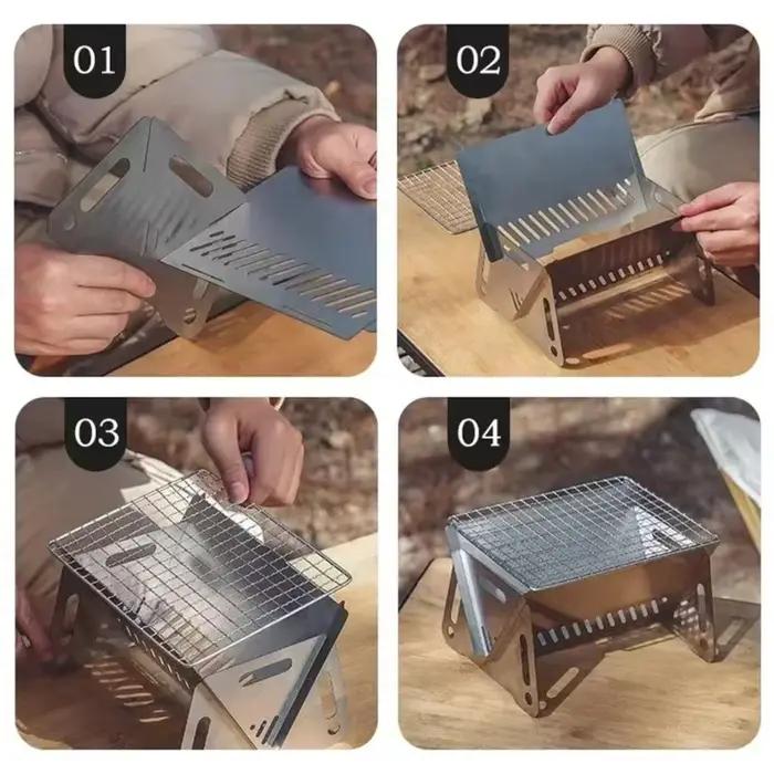 Barbecue à charbon de bois pliant pour camping et randonnée, facile à assembler et à nettoyer, idéal pour les repas en plein air et les événements familiaux