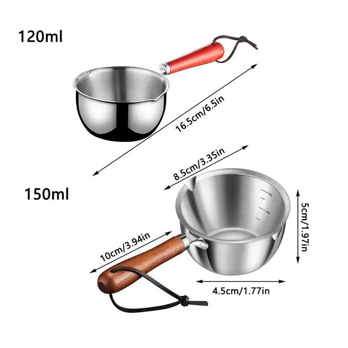Petit pot d'arrosage d'huile en acier inoxydable avec manche en bois, marmite à lait multifonction, huile chaude, friture, ménage, cuisine