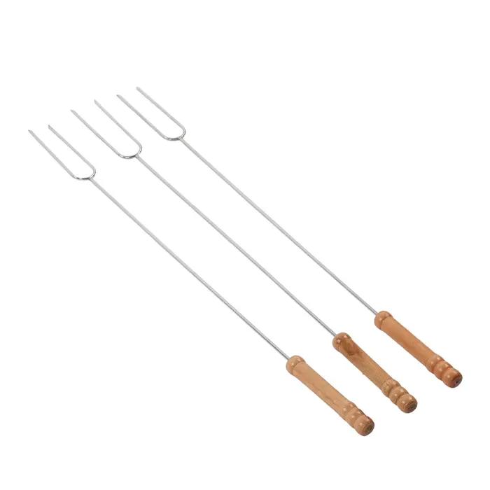 Bâton de rôtissage multifonctionnel en acier inoxydable avec manche en bois de hêtre, fourcommuniste pour barbecue en plein air, camping, 47.2cm, 3 pièces