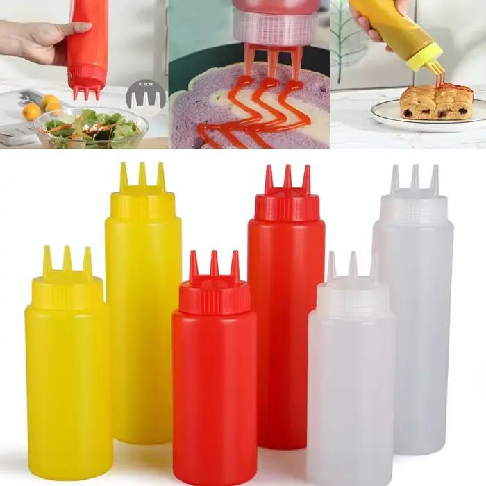 Bouteille à presser à 3 trous de 360 à 800 ml en plastique PE/PP, distributeur de sauces pour cuisine et occasions spéciales