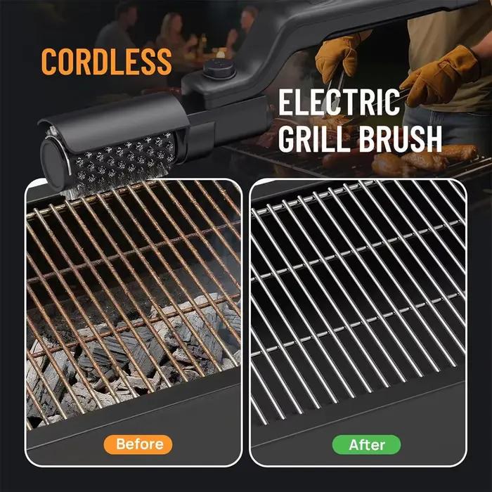 Brosse de gril électrique Rechargeable, brosse de barbecue à 3 vitesses puissantes pour Camping en plein air, brosse de nettoyage de gril automatique