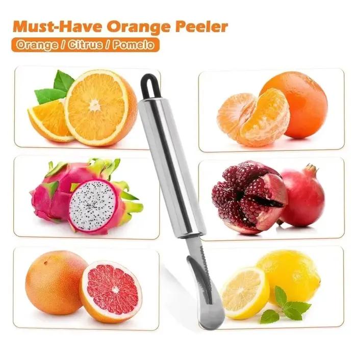 Éplucheur d'orange en acier inoxydable, 1 pièce, éplucheur de fruits réutilisable à usage domestique avec pelle en zigzag, adapté à l'épluchage des agrumes, orange, citron
