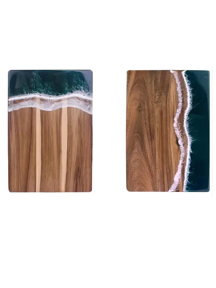 Planche à découper en bois d'acacia avec résine ondulée