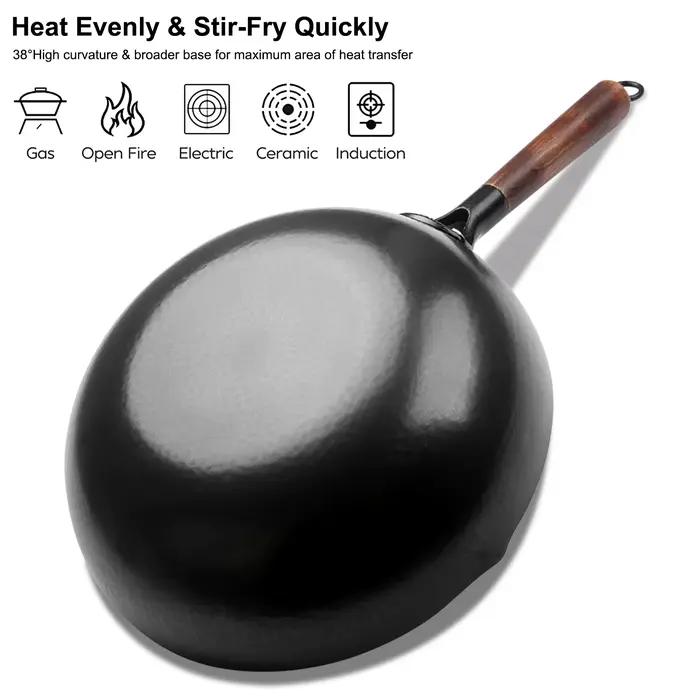 Wok artisanal en fer de 32cm