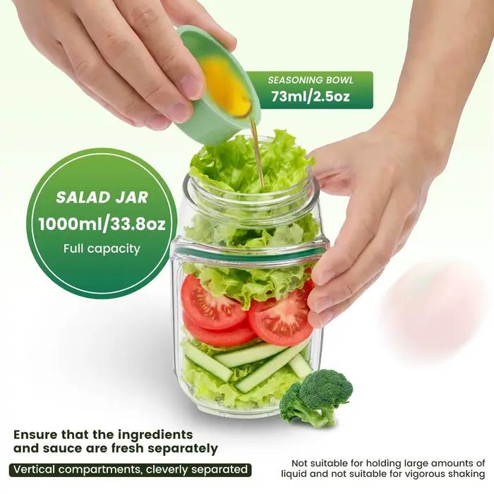 Bocaux à salade en plastique avec couvercle à ouverture latérale et fourchette en acier inoxydable – Contenant vertical pour légumes et fruits