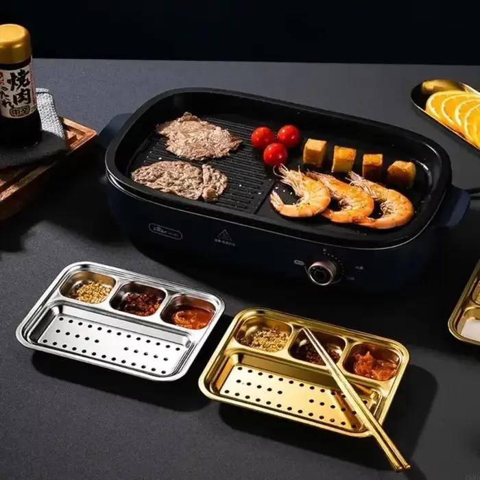 Plateau de cuisson en acier inoxydable 304 rectangle avec compartiments pour barbecue et préparation de gâteaux occassions familiales et professionnelles