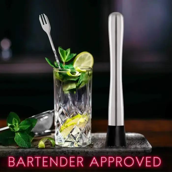 Muddler à cocktail et cuillère à mélanger en acier inoxydable