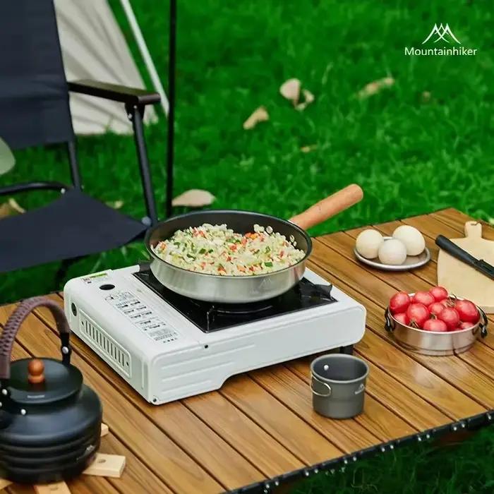 Poêle à Frire Antiadhésive en Acier Inoxydable Portable Compatible Induction pour Camping Randonnée Petits Déjeuners Crêpes Occasions Spéciales