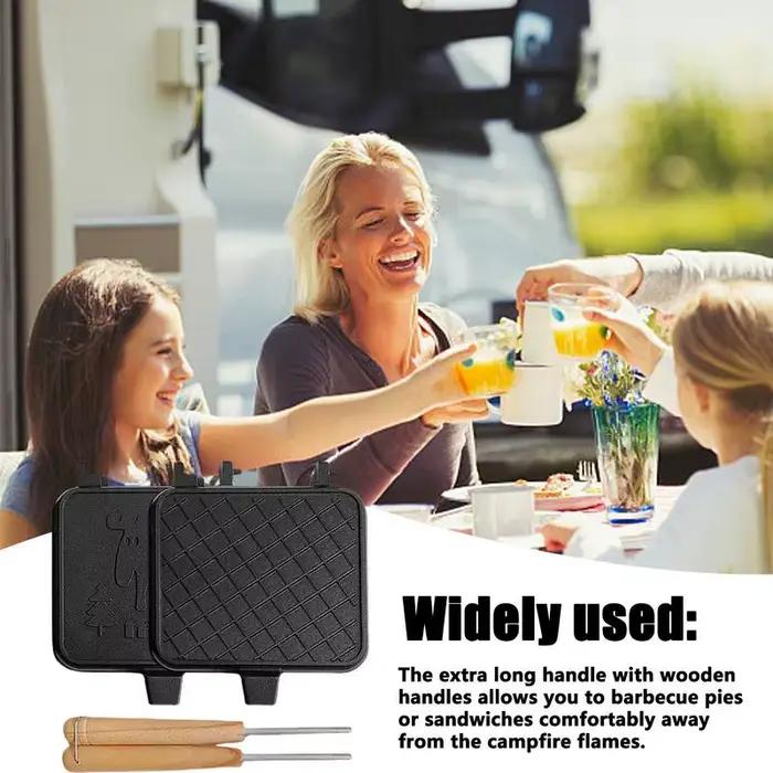 Machine à fromage grillé Double Face Cuisinière à Gaz Portative en Alliage d'Aluminium Manche en Bois pour Camping et Activités de Plein Air Occasions Spéciales