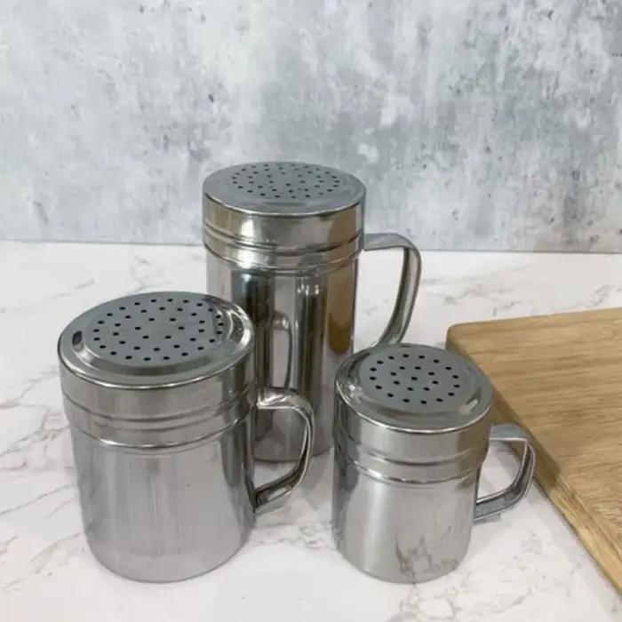 Bouteille de sel et sucre en acier inoxydable avec poignée pour assaisonnement et condiments polyvalente pour cuisine et restauration