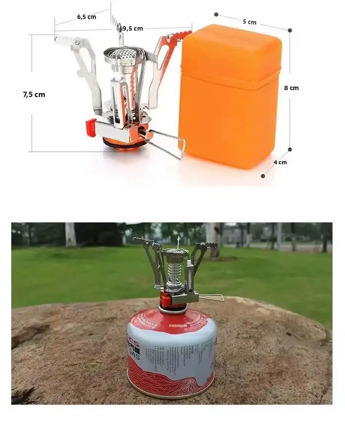 Réchauds de camping portables coupe-vent, réchaud de randonnée avec allumage piézo, support stable, pour la randonnée, la cuisine en pique-nique