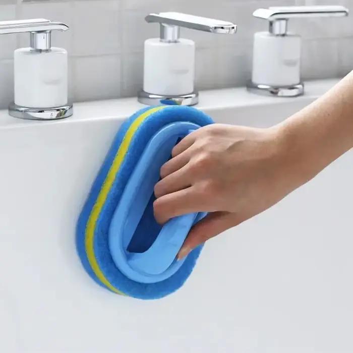 Brosse de nettoyage avec poignée, éponge de cuisine, lingette épaisse, pour carrelage de salle de bains, élimination des taches domestiques, outils de nettoyage