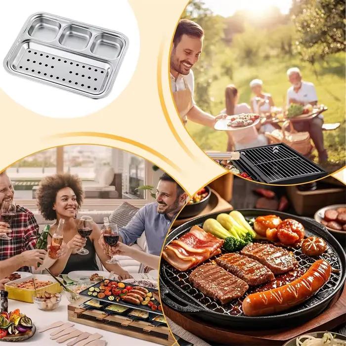 Plat de service divisé en acier inoxydable 304 style coréen pour sauce BBQ