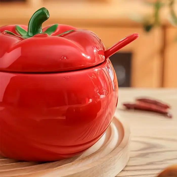 Sucrier tomate pot à épices en céramique pot de stockage avec cuillère cuisine Table à manger récipient d'assaisonnement noël maison décorative