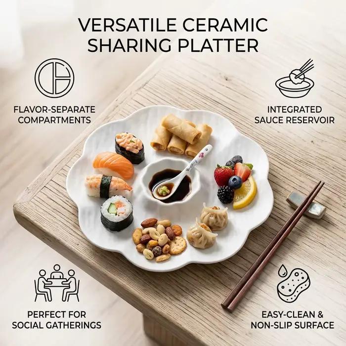 Plateau à dumplings japonais en plastique avec coupelle à sauce