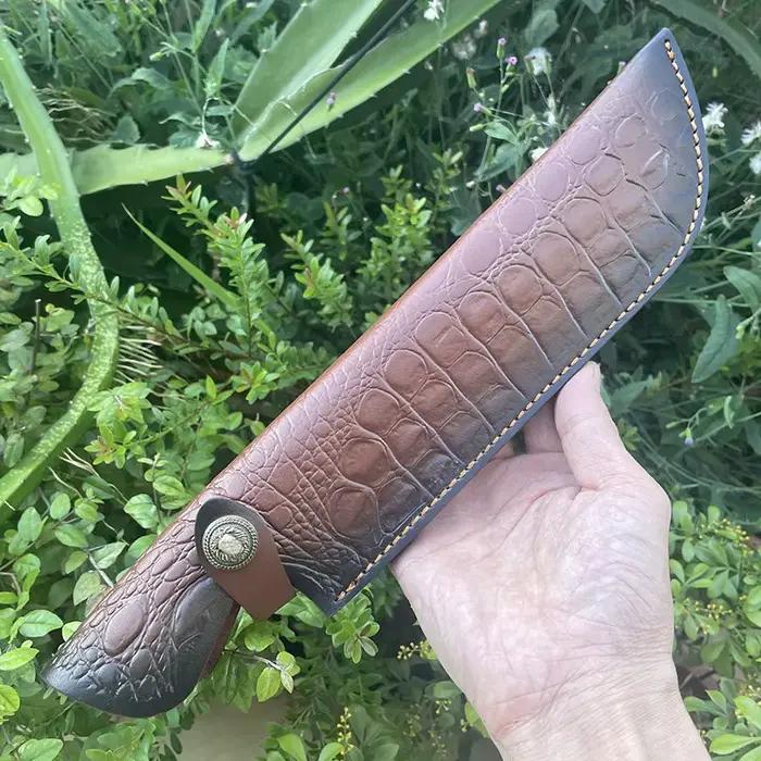 Fourreau de couteau de camping en cuir de vachette gaufré, étui de chasse avec structure de ceinture, deuxième couche, lame Partners, 35cm