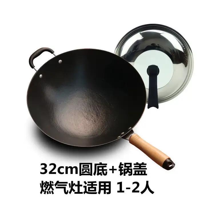 Pot en fer pour porc de style ancien, poêle en fonte, poêle antiadhésive non revêtue pour la maison, poêle à fond rond