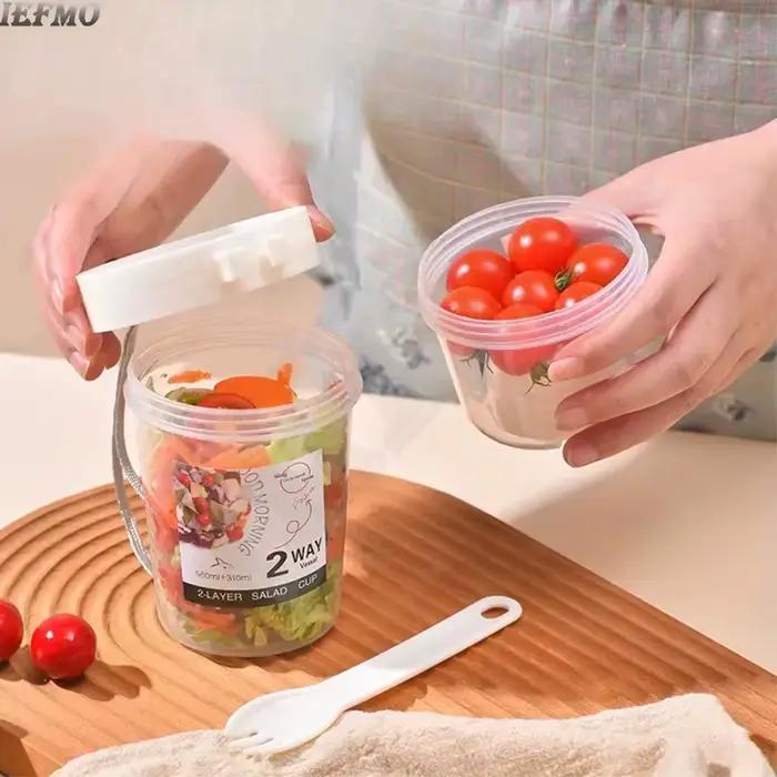 Ensemble de saladiers réutilisables en plastique PP pour une perte de poids saine, contenant fruits, légumes, yaourt, avec couvercle étanche et fourchette intégrée, idéal pour le travail, l'école, le sport et les occasions spéciales