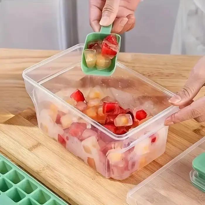 Bac à glaçons 68 compartiments avec couvercle et boîte de rangement, moule à glaçons réutilisable à démoulage facile pour la fabrication de glace au congélateur