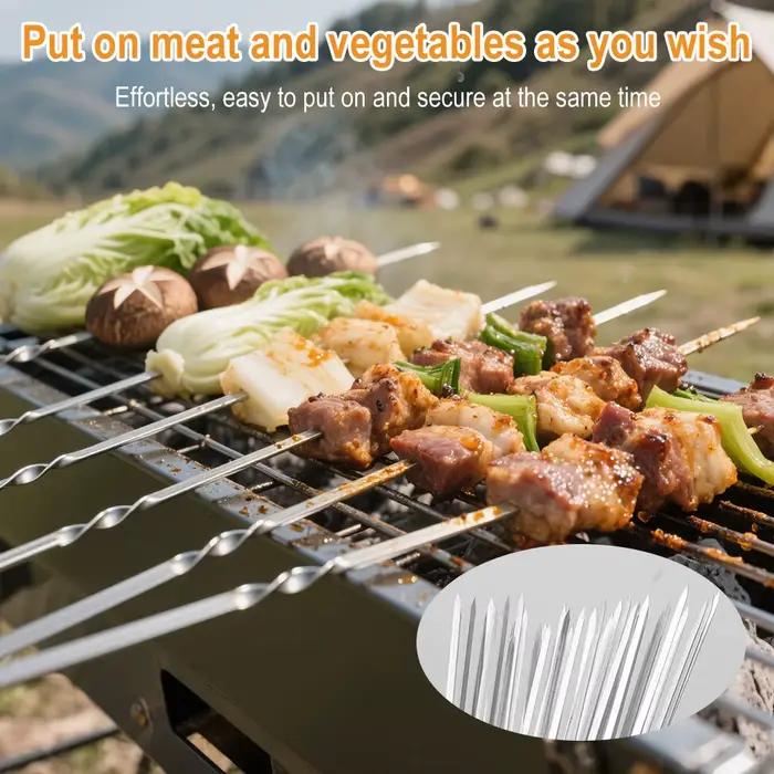 Brochettes en métal pour grillades à Kabobs 50 pièces 28cm brochettes à Kabob plat BBQ brochette de Barbecue ensemble réutilisable avec Tube de rangement Portable