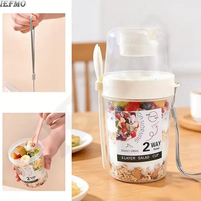 Ensemble de saladiers réutilisables en plastique PP pour une perte de poids saine, contenant fruits, légumes, yaourt, avec couvercle étanche et fourchette intégrée, idéal pour le travail, l'école, le sport et les occasions spéciales