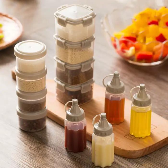 Mini bouteille à presser en plastique pour Sauce, vinaigre, condimento, récipients pour condiments, salade, Barbecue Portable en plein air, outil de cuisine pour épices, 4 pièces