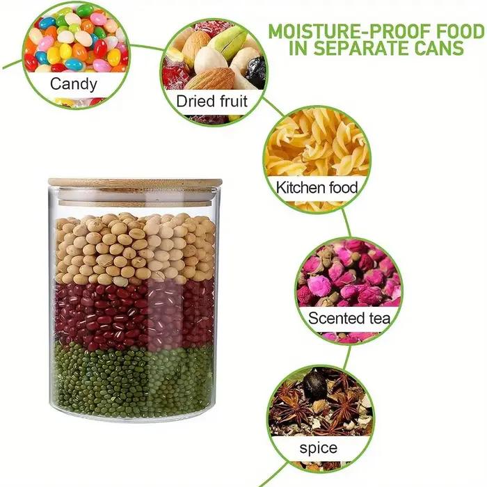 Bocaux de rangement en verre avec couvercle hermétique en bambou pour servir du thé, du café, des épices, des bonbons et des biscuits