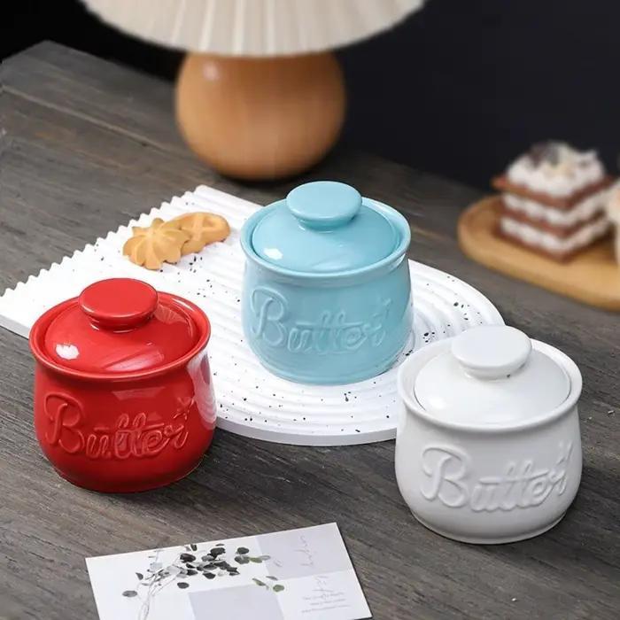 Cloche à beurre hermétique en céramique avec couvercle, boîte de rangement pour fromage, pot à épices, grande capacité, style rustique