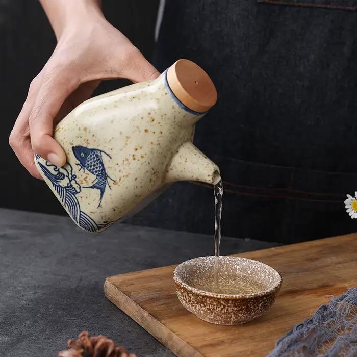 Pot à Sauce en céramique, distributeur de vinaigre de Style japonais, outil d'assaisonnement de Sauce soja, bouteille verseuse d'huile d'olive avec couvercle étanche