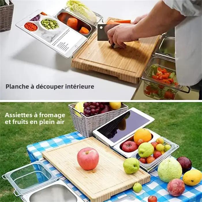 Ensemble de planches à découper en bambou extensibles, avec plateaux et boîte pour la cuisine, planche à découper pour jus, outils pour stocker des aliments hachés, 2025