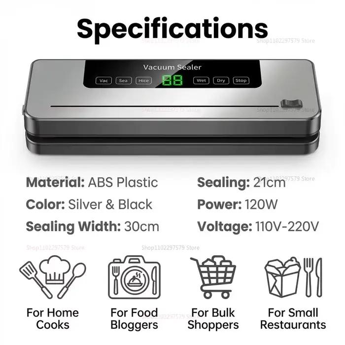 Machine de mise sous vide alimentaire pour aliments secs et humides avec coupeur intégré et UV