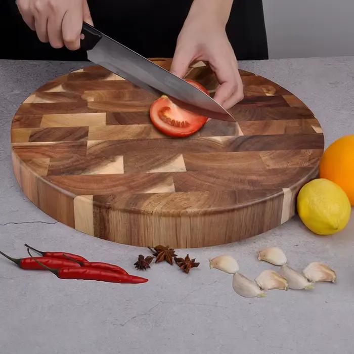 Planche à découper en bois d'acacia, bloc à découper à grains à extrémité ronde, Double face, utilisant du fromage en bois, planche de boucher, outils de cuisine de qualité alimentaire
