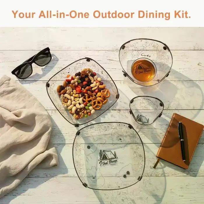 Ensemble de 3 bols tasses et assiettes pliables en céramique pour camping randonnée et pique-nique occasions spéciales