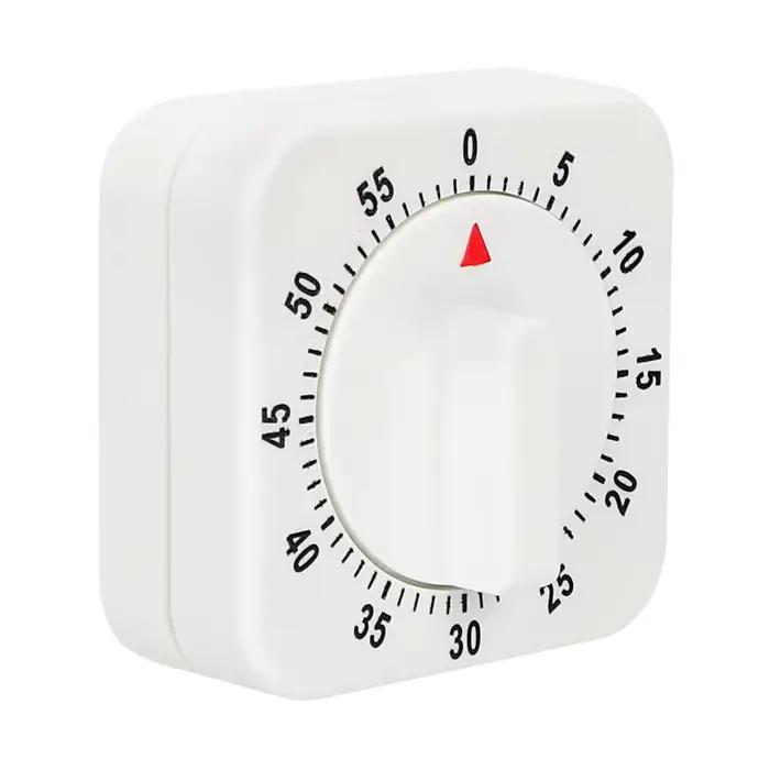Minuterie mécanique carrée blanche, outils de cuisine, 60 apprentissage, compte à rebours, alarme, rappel
