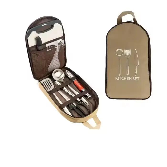 Ensemble de 8 pièces ustensiles de cuisine extérieure acier inoxydable vaisselle portable camping pique-nique barbecue
